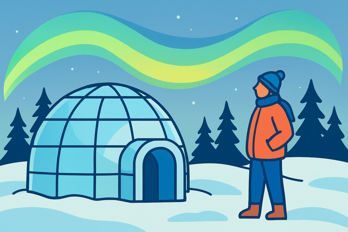 Lasi-iglu ja revontulimajoitus – kausi ja olosuhteet